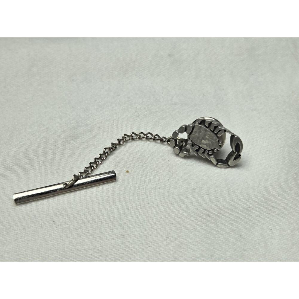 Vintage Sterling Silver Scorpion Tie Tack for Men, Metal, Chain & Bar‎